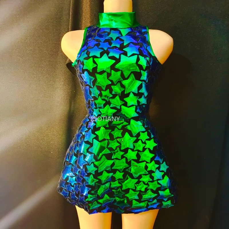 Silver Mirror Nightclub Dress Women Evening Birthday Outfit Sleeveless Shiny Laser PU Bar Dj Gogo Dancer Singer Stage Costumes 240726