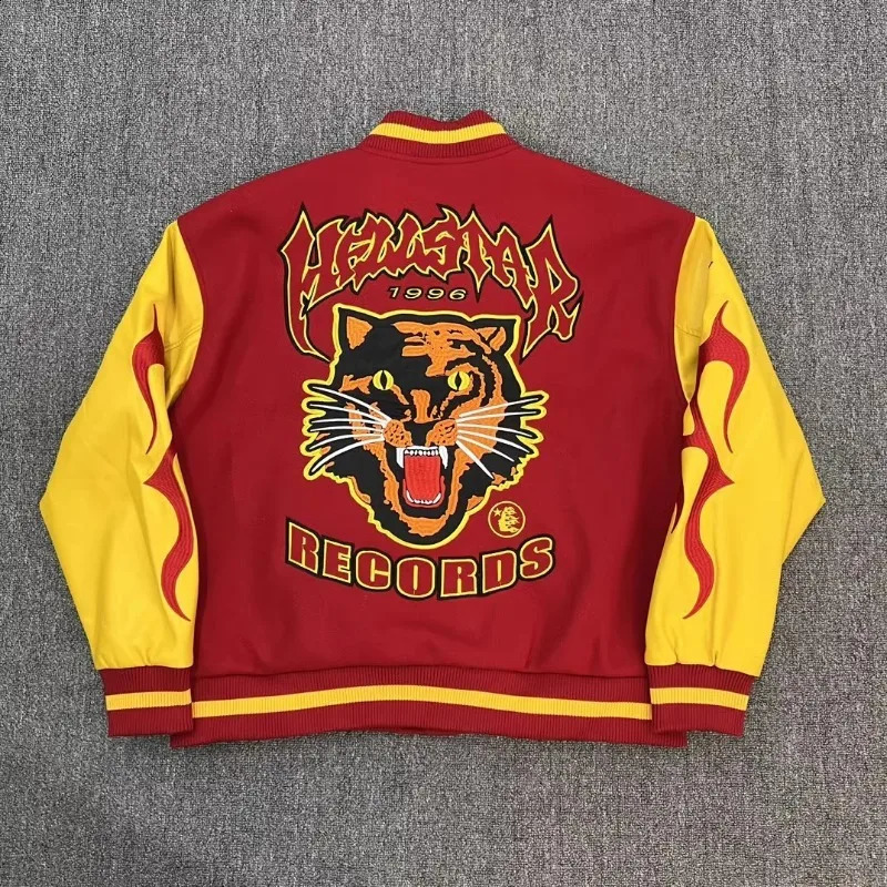 American Street Leather Sleeve Tiger Embroidered Jacket Male Y2K Fashion Harajuku Gothic Casual Loose Coats 240726