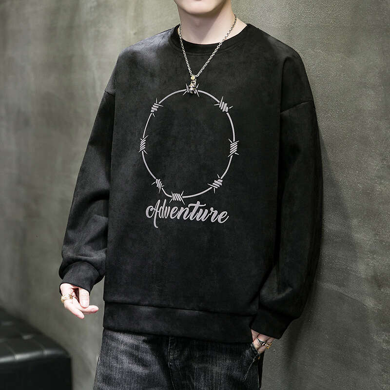 Hoodie Men's Trend 2024 Korean Version Suede Loose T-shirt Spring and Autumn Base Shirt Inner Top Trendy Clothes Clothing Designer Clothes Women 