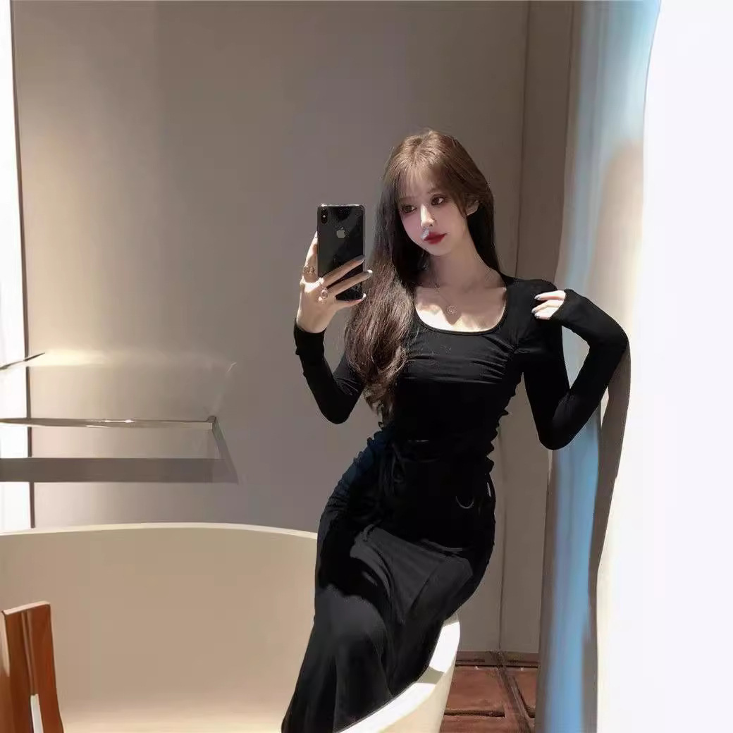 Sweet and Spicy Dress 2024 Autumn New French Temperament Slim Slim Black Long Fishtail Skirt Women's