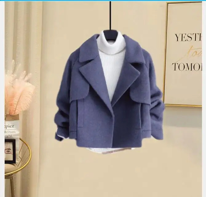 1pcslot Elegant Woolen Coat Turn-Down Collar Women Winter Single Button Coats Solid Outwear Lady Short coat 240726