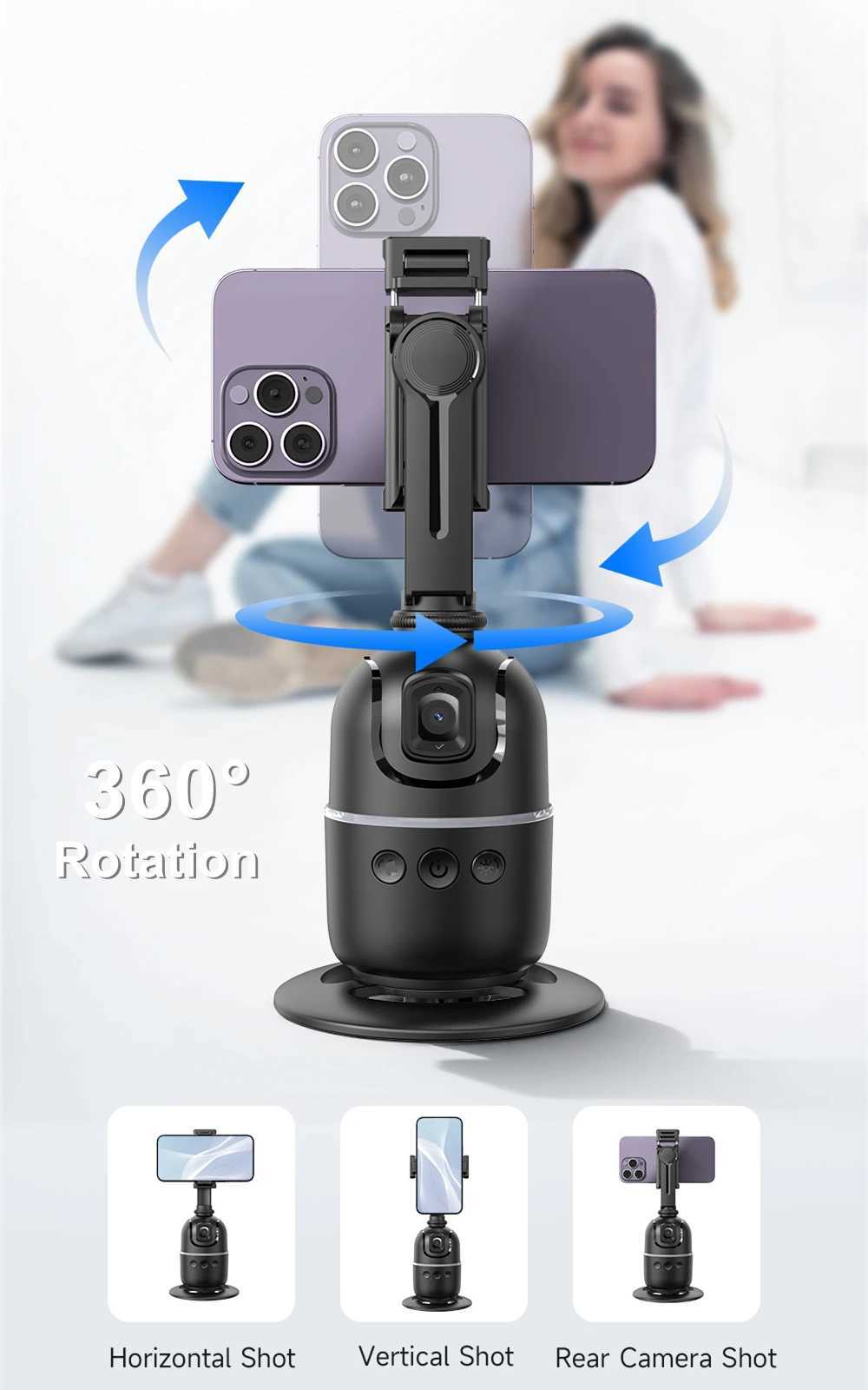 Desktop Atuo Face Tracking 360 Rotation Gimbal Gesture Control Stabilizer Bluetooth Selfie Stick Tripod for Mobile Video VlogM240719