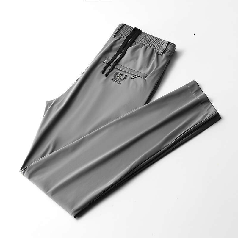 High End Ice Silk 2024 New Summer Thin Sports Casual High Stretch Speed Dry Straight Leg Air-conditioned Pants for Men Gold Velvet Pants Pants Trouser