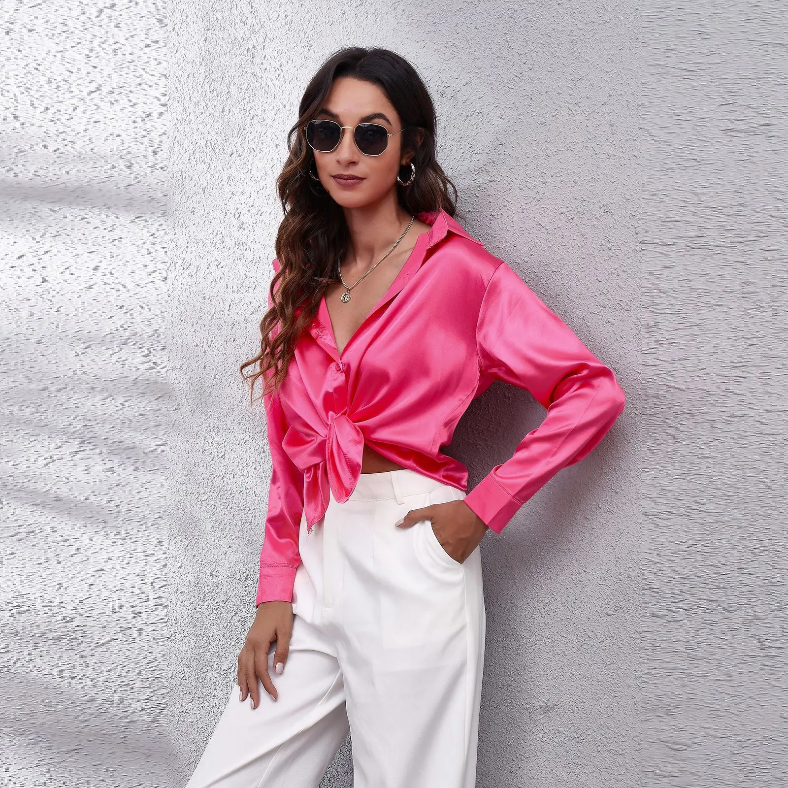 17 Color Option Womens Satin Blouse Tops Summer Fashion Female Turn Down Collar Long Sleeve OL Ribbon Blouse Shirts BSFS-0212YT 240823