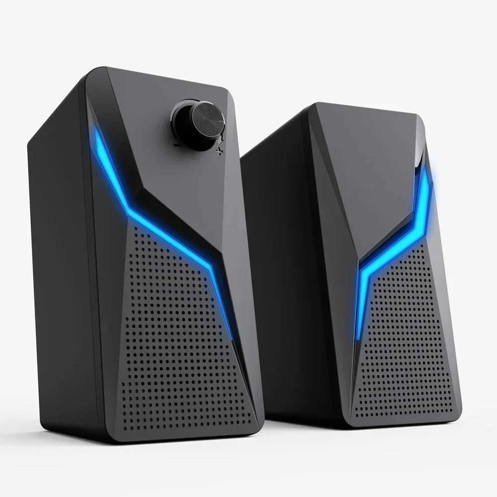 2.0 Loudspeaker PC Sound Box HIFI Stereo Microphone Computer Gaming Speakers USB Wired With LED RGB Lighting Strong BassM240719