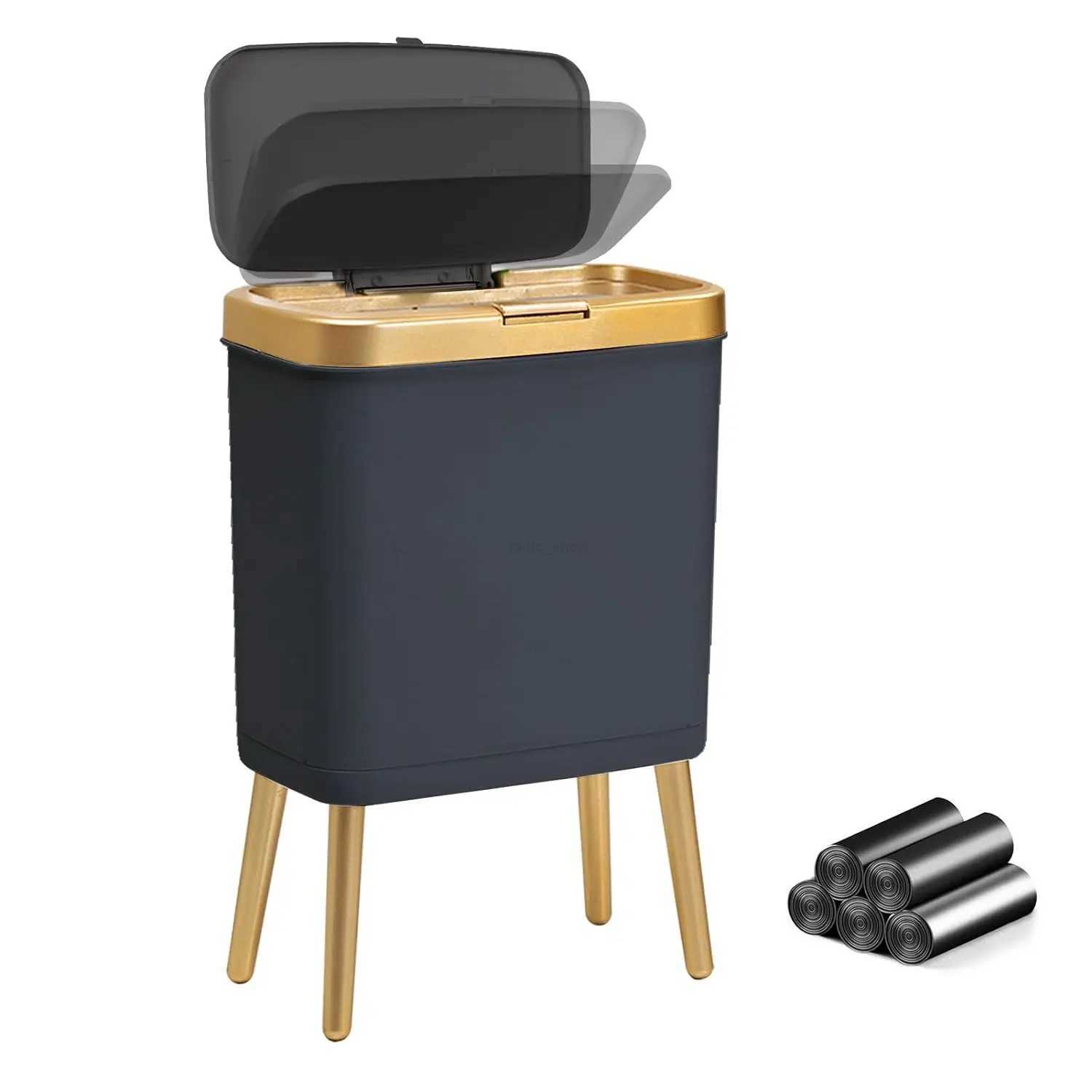 Bathroom Trash Can with Lid 4 Gallon Slim Garbage Can with High Foot Dog Proof Trash Can with Press-TOP Modern White and GoldB240726