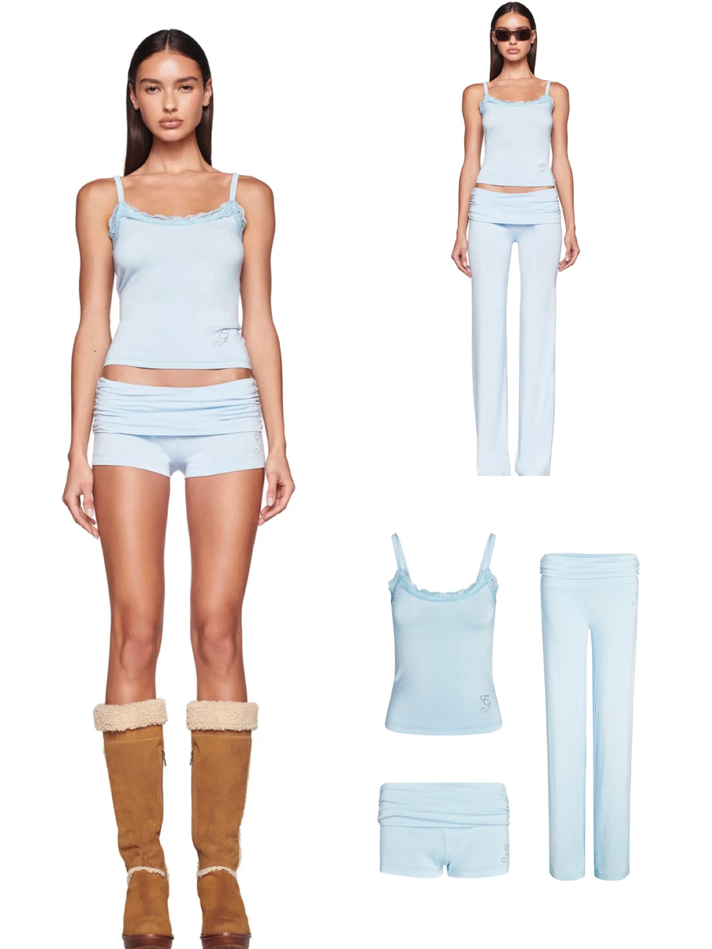 Women's Two Piece Pants Lounge Set Vintage Matching Suit Casual Slim Fit Lace Border T-Shirt Outfits Polyester Pink Blue