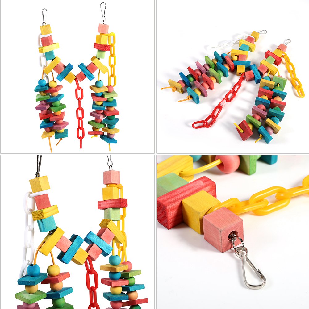 Colorful Parrot Cage Wood Chew Bite Toys Pet Bird Hanging Swing Scratcher Perch