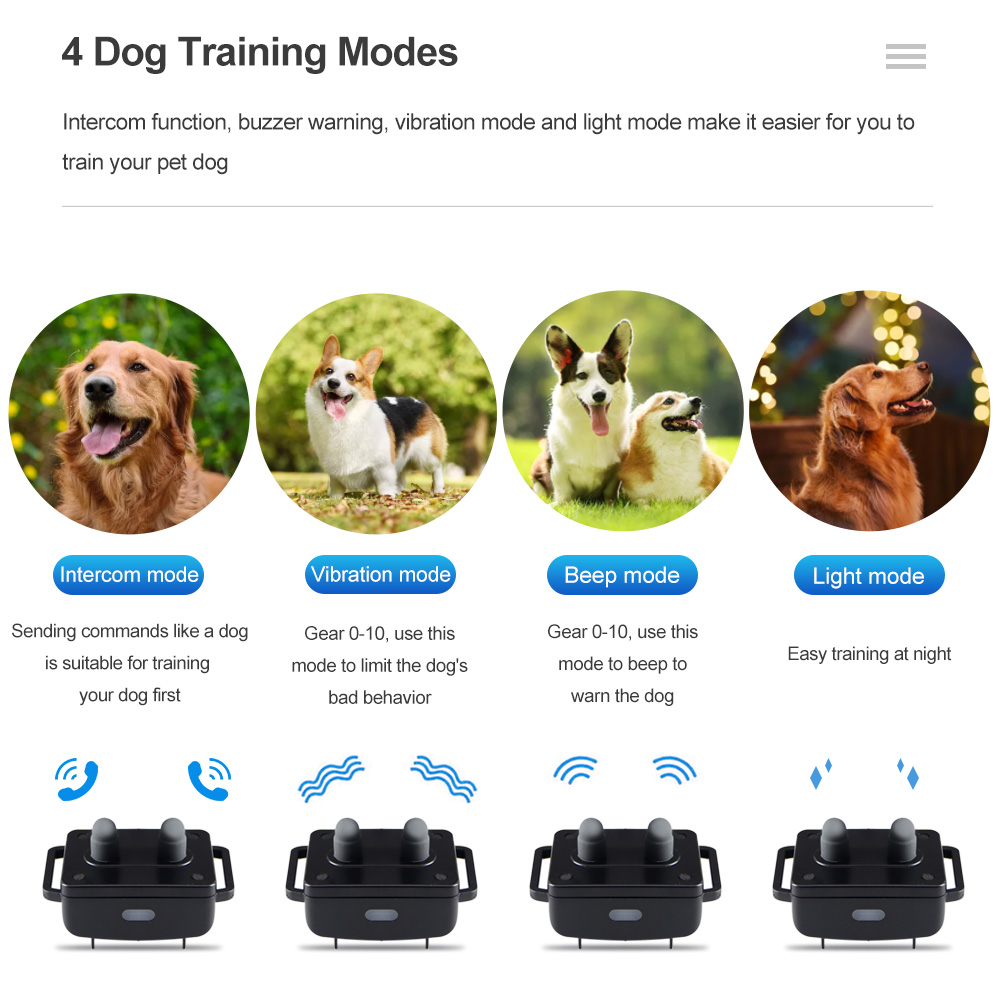 1500M Waterproof Rechargeable Electric Electronic Shock Vibration Voice Pet Dog Training Collar with Remote