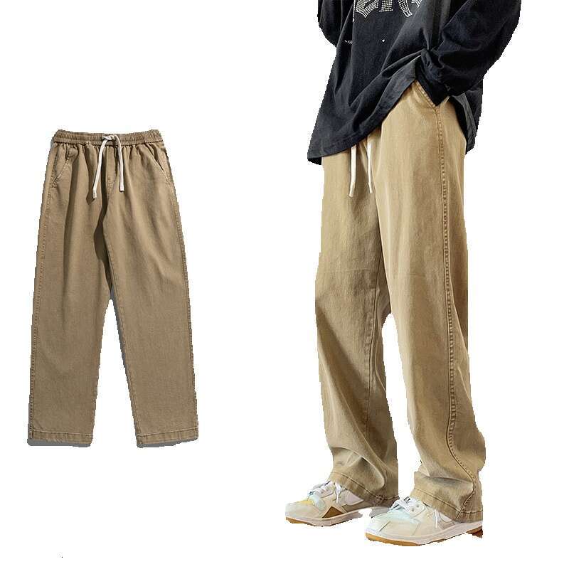 Jeans for Boys American Style Spring 2024 New Loose and Trendy Brand Cotton Pants Mens Elastic Waist Straight Leg Casual Pants Gold Velvet Pants