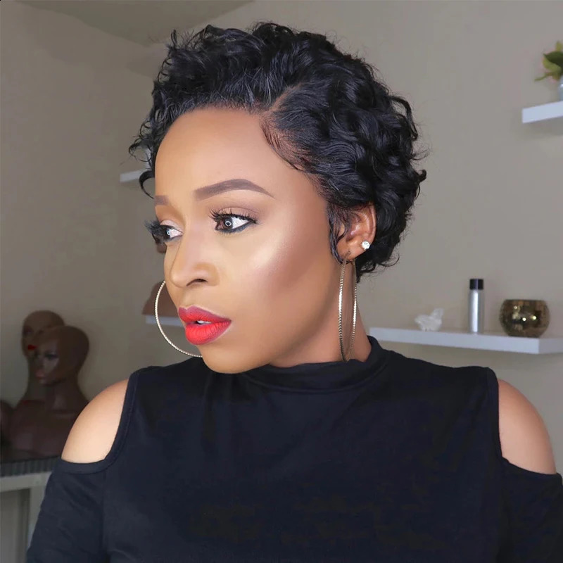 Short Bob Wig Pixie Cut Wig Curly Human Hair Wigs For Women 13*4*1 Lace Front Transparent Deep Wave Lace Wig 240719