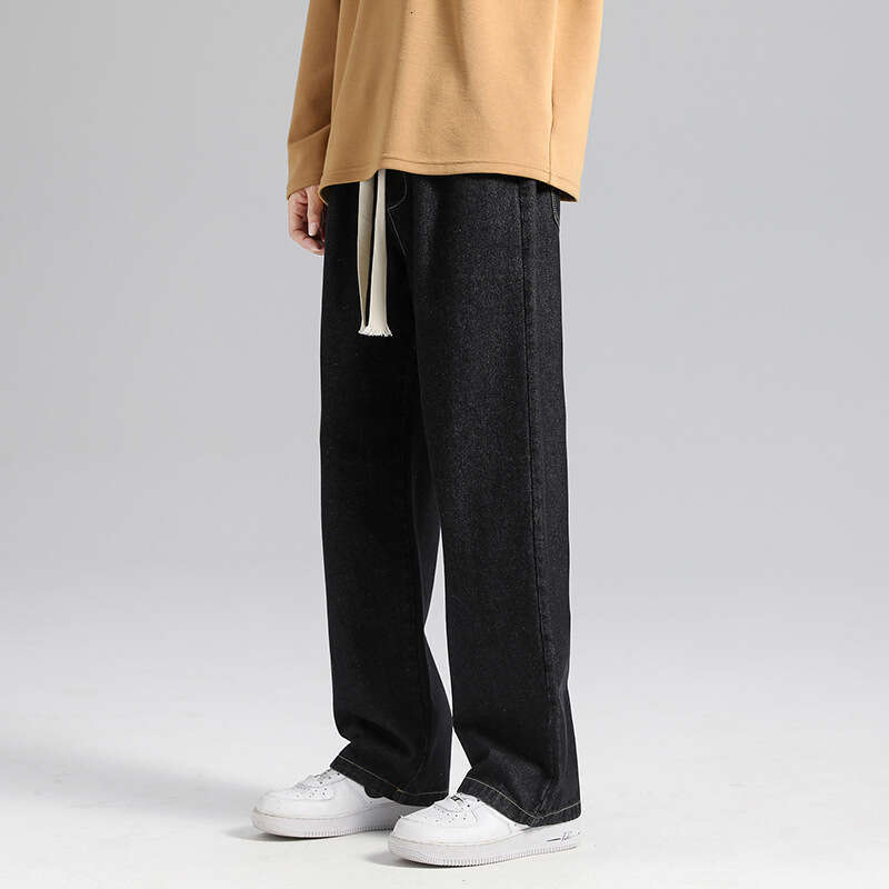 Jeans Autumn Workwear Loose Straight Tube 2024 New Mens Trendy Brand Casual Korean Version Trend Haren Pants Nine Points Bound Feet Jeans for Pregnant