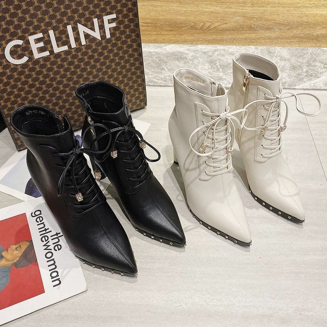 Ladies' high heels thick heels pointed boots