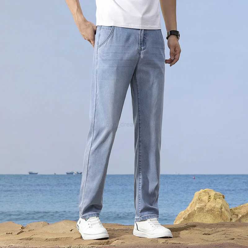 Lyocell Thin Denim Jeans For Men Straight Pants Baggy Soft Silk High Quality Brand Fashion Denim Pants Summer Autumn Trousers Z240912