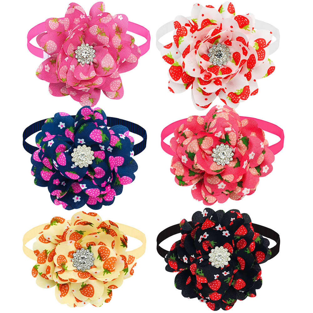 New 50PCS Flower Bowties For Dogs Fashion Diamond Pet Dog Bow Tie Collar Summer Dog Pet Grooming Accessories For Small Dogs
