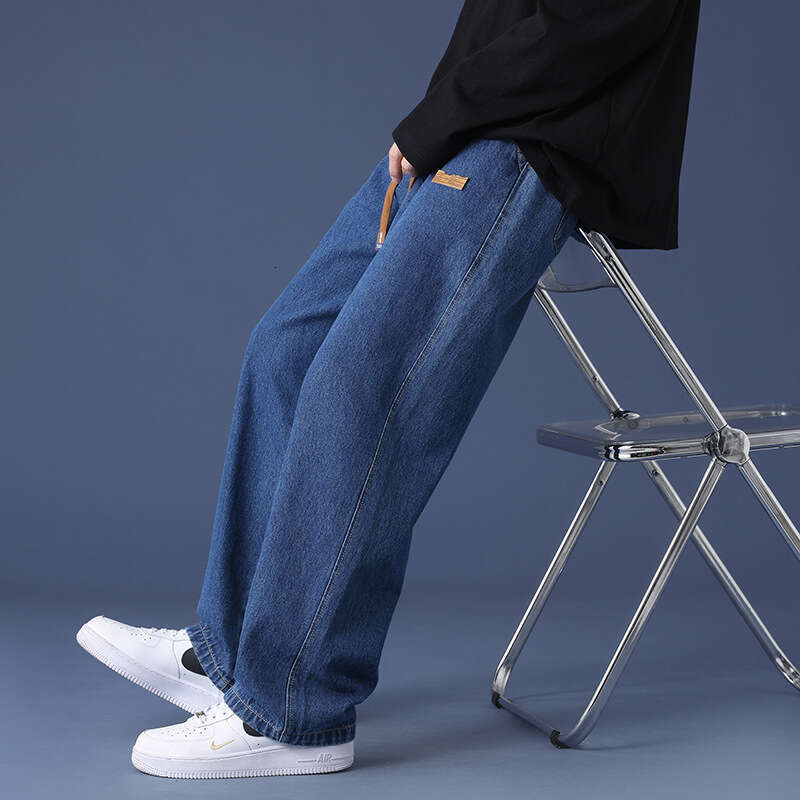 Jeans 2024 Autumn Fashion Brand Loose Straight Tube Clothing Casual High Street American Mens Pants College Style Harlan Sweatpants Half Pants for Men