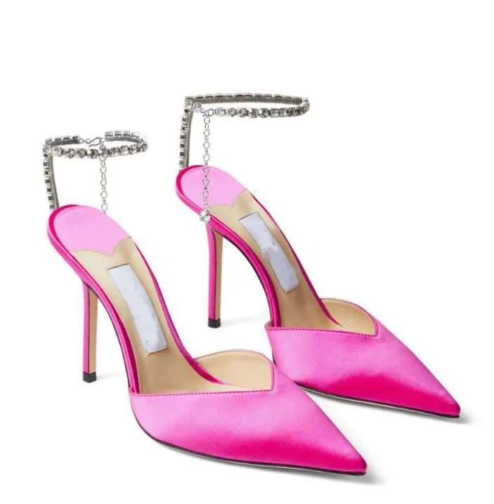 Crystal ankle straps slingback Sandals Evening Wedding Dress Shoes bride saeda sandal lady's high heeled Brand women high-heel pointed toe factory footwear
