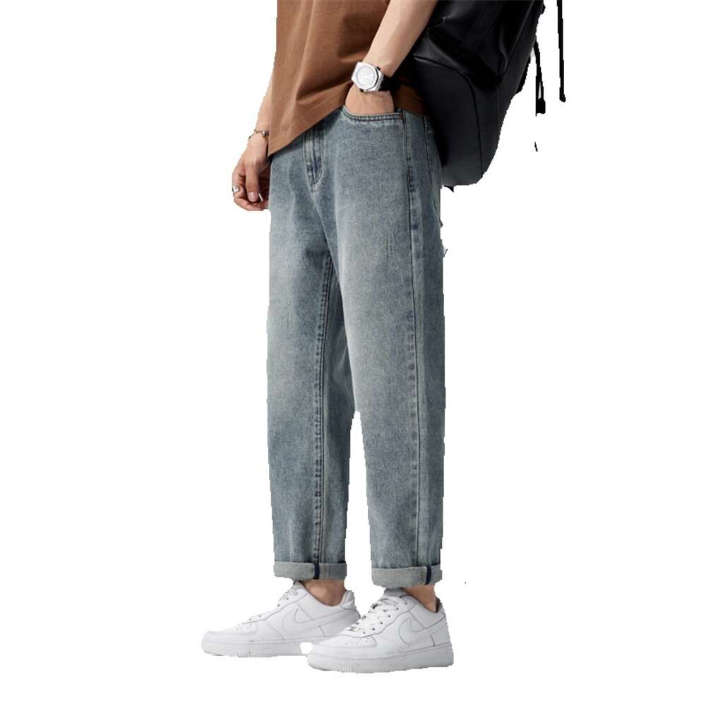 Jeans Trendy Brand 2024 Spring and Summer New Versatile Straight Leg Loose Casual Cropped Washed Mens Pants Sport Gold Velvet Pants Military Pants for
