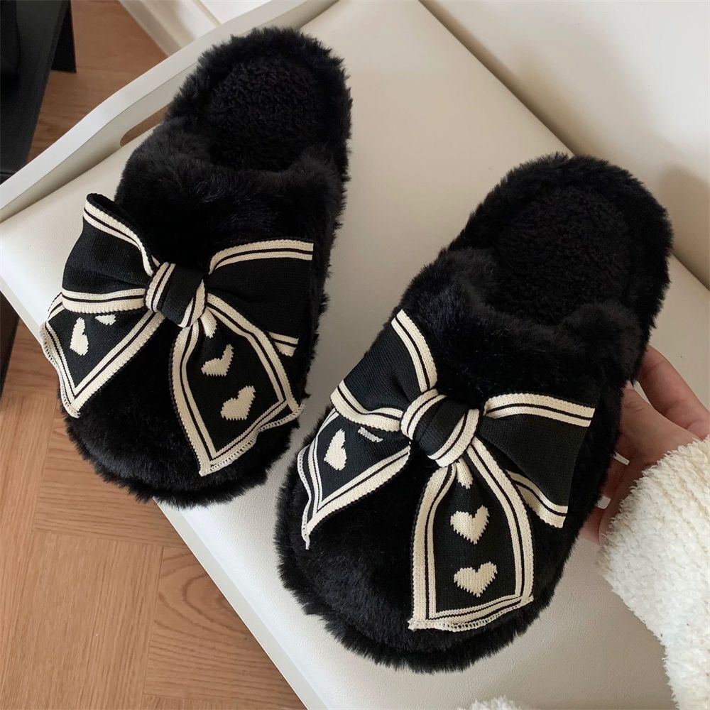 Cozy 2024 Winter Plush Bow Cotton for Women, Warm Indoor Home Slippers