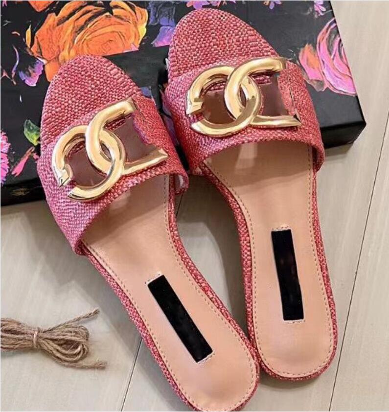 New Designer Shoes Sandals Slippers Women Woven Flat Slippers Beach Shoes Wirh box