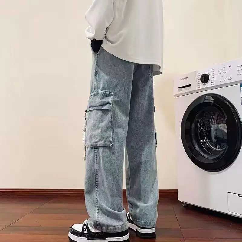 2025S Fashion Designer Foufurieux Baggy Trousers Male Denim Black Wide Leg Mens Jeans Oversize Cargo Korean Streetwear Hip Hop Pants