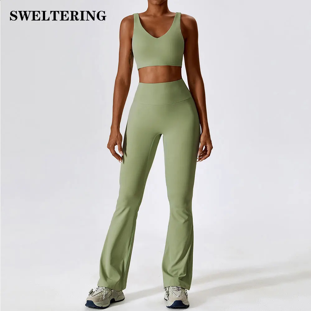 2 Pieces Women Tracksuit Yoga Set Workout Sportswear Gym Clothing Fitness Long Sleeve Crop Top High Waist Leggings Sports Suits 240716