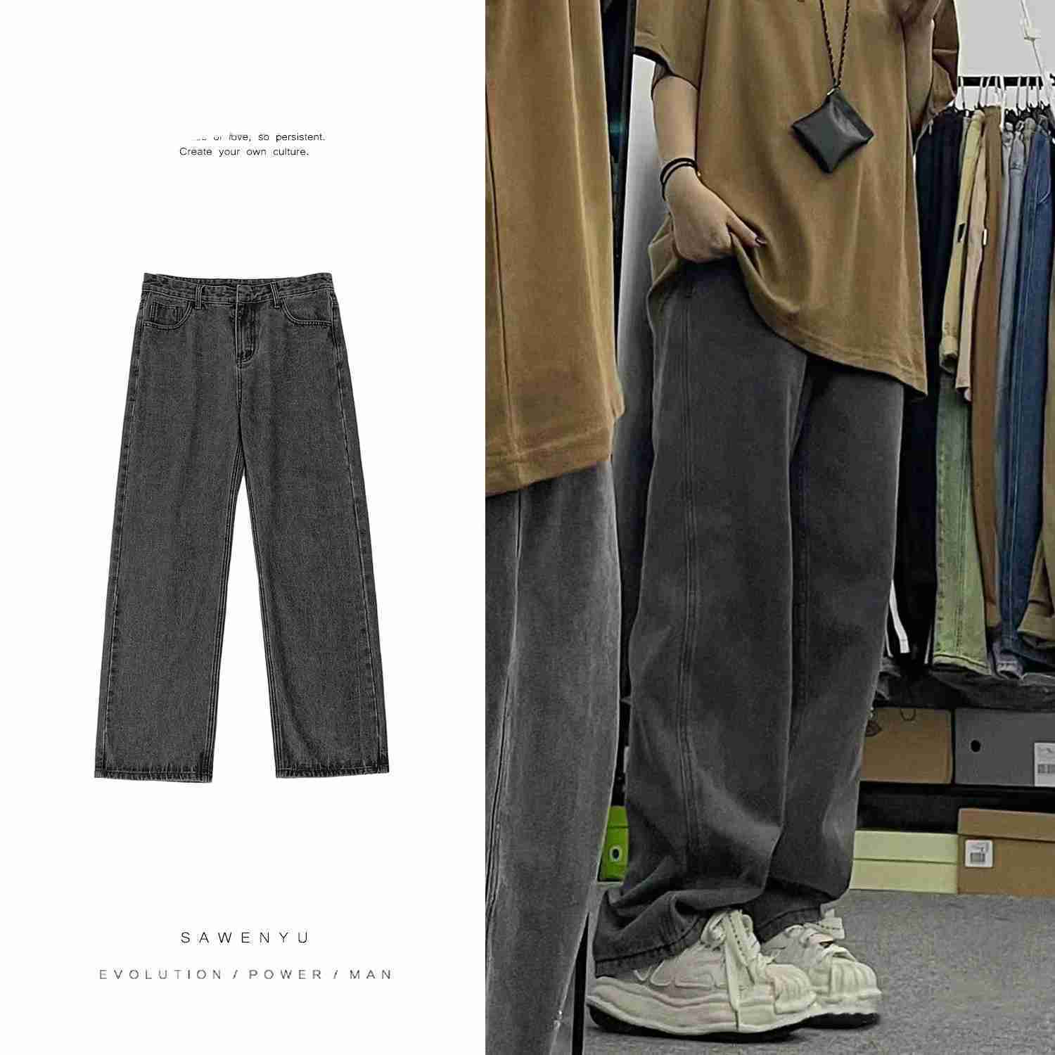 2025S Fashion Designer Men Streetwear Baggy Jeans Mens Kpop Solid Denim Couple High Waisted Vintage Joggers Pants Casual Trousers H Z
