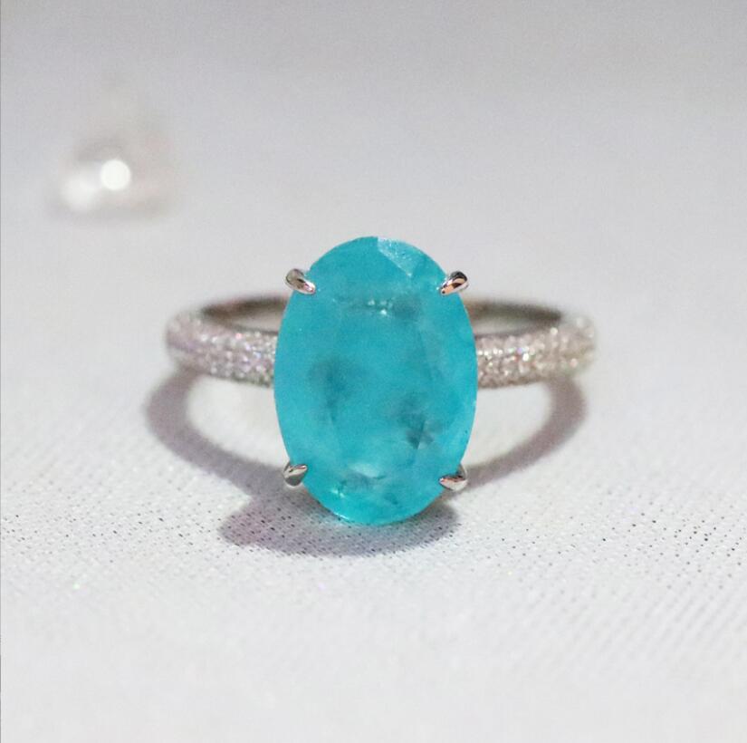 Paraiba Wedding Sterg Sier Dove Egg Moissanite Dia Engagement Ring