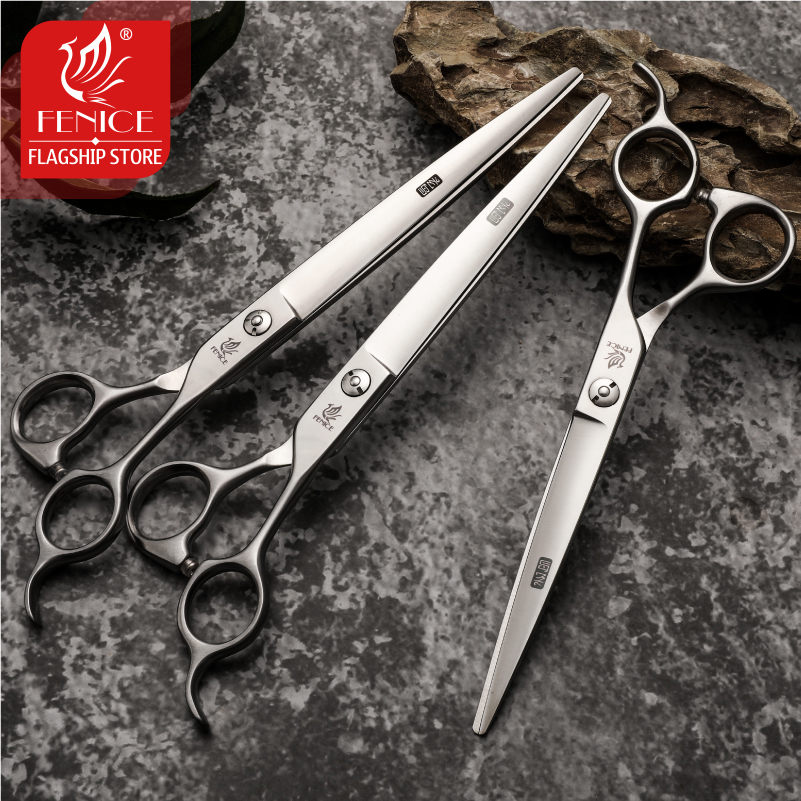Fenice 6.5/7.0/7.5/8.0 Pet Grooming Scissors Set Dog Hair Cutting Shears Cutting Thinning Curved Scissor Kit