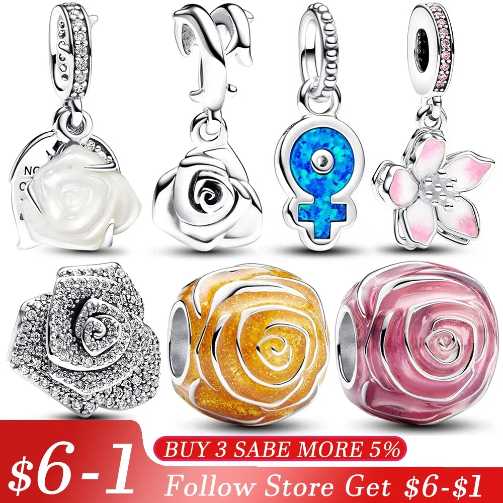 2024 New Silver Rose, Rose Flower, White Jasmine, Suitable For Bracelet S925 Snake Jewelry Gift Free Delivery