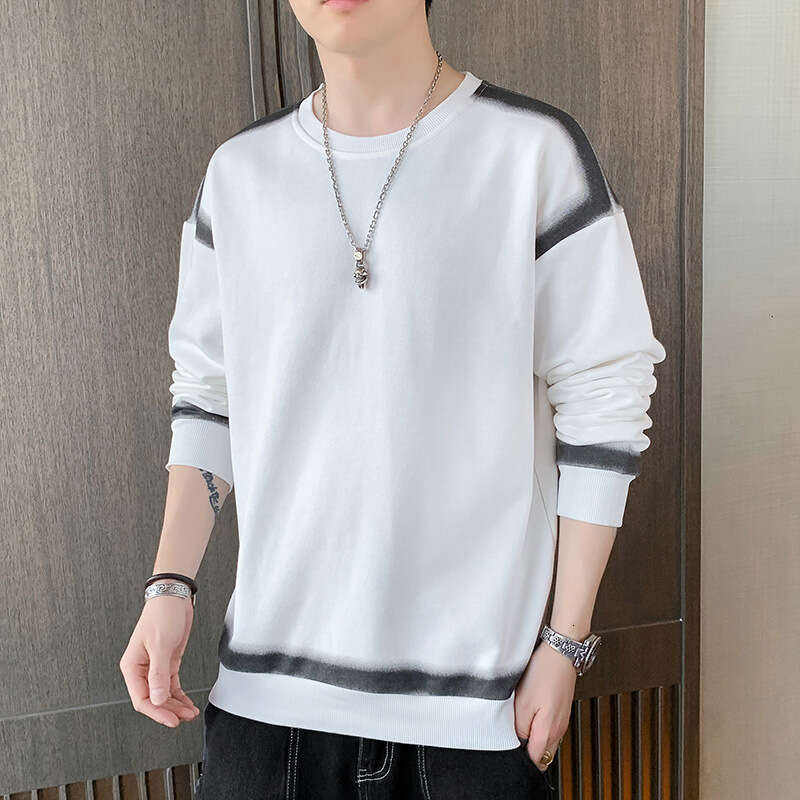 Hoodie 2024 Spring and Autumn New Korean Version Loose Round Neck Youth Base Shirt Casual Long Sleeved T-shirt Men's Clothing Zip Up Hoodie Pink 