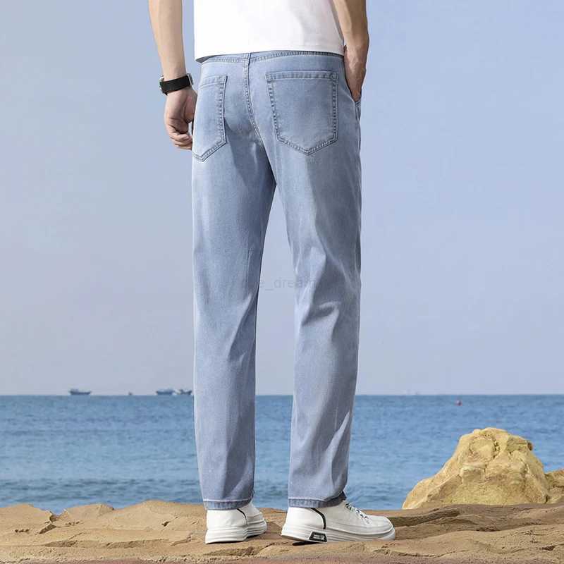 Lyocell Thin Denim Jeans For Men Straight Pants Baggy Soft Silk High Quality Brand Fashion Denim Pants Summer Autumn Trousers Z240912