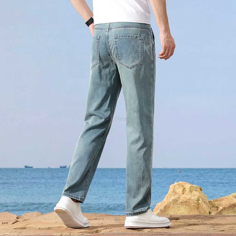Lyocell Thin Denim Jeans For Men Straight Pants Baggy Soft Silk High Quality Brand Fashion Denim Pants Summer Autumn Trousers Z240912