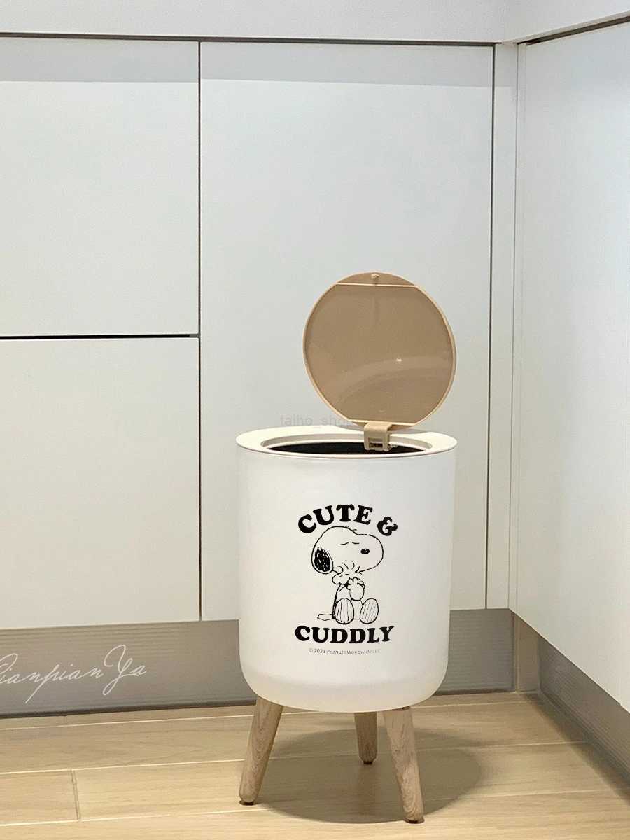 Cute cartoon press type trash can kitchen living room bathroom bedroom high foot trash can minimalist desktop storageB240726