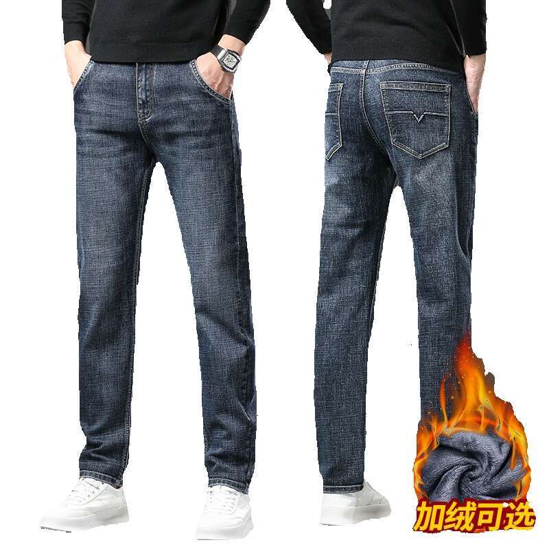 2024 New Jeans Autumn Winter with Thick Velvet Loose Straight Tube Simple and Trendy Brand Mens Casual Long Pants Straight Tube Gold Velvet Pants