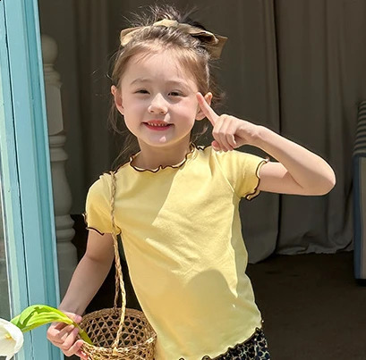 2024 Summer T-shirt Girl Baby Korean Short Sleeved T-shirt Sweet Lace Solid Color T-shirt Girl Sweet Gentle Clothes 240712bj