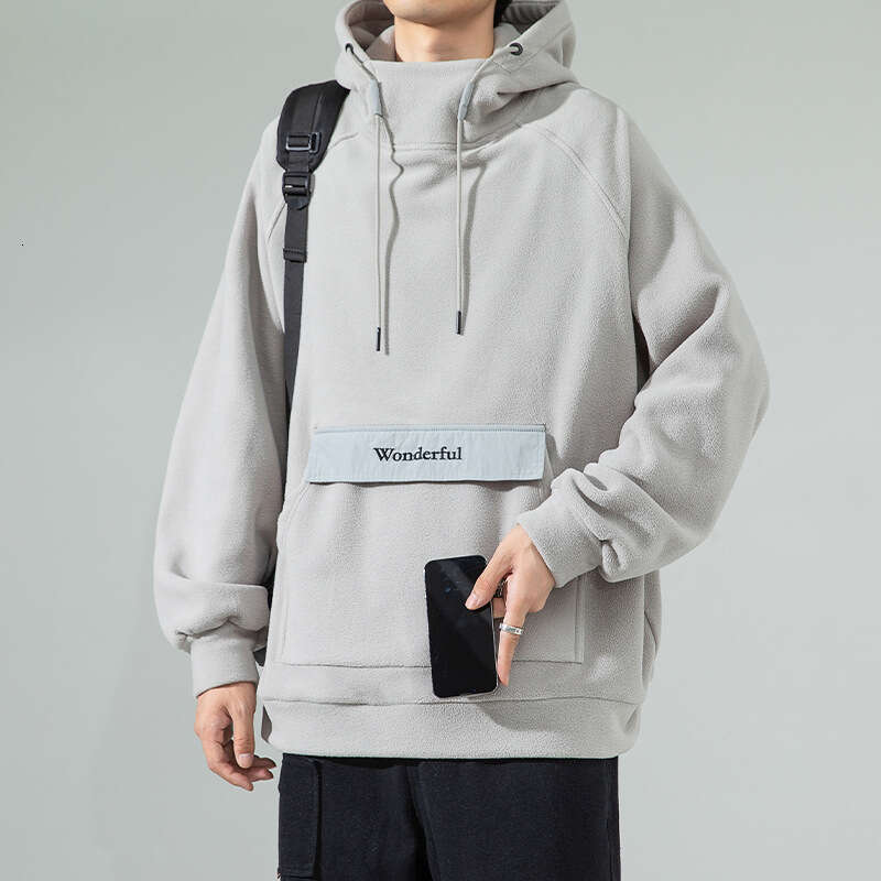 Polar Fleece Hooded Sweatshirt Men's 2024 Autumn and Winter New Outdoor Trendy Brand Solid Color Pocket Couple Casual Jacket Hoodies Designer Men