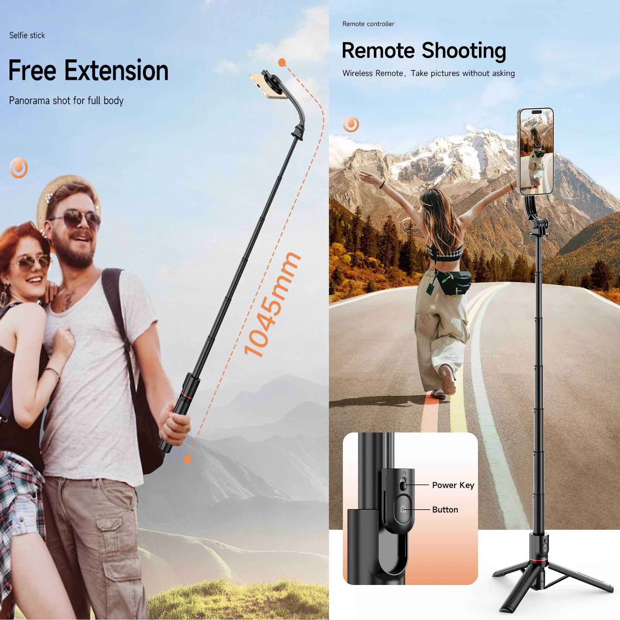1045mm Magnetic Selfie Stick Tripod with Light Wireless Selfie Stick Tripod with Remote Detachable Phone Holder for SmartphoneM240719