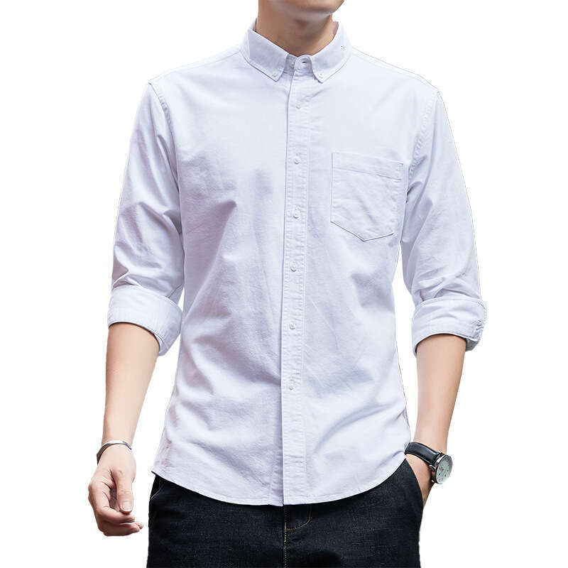 Cotton long sleeved 2024 new autumn Oxford fabric solid color mens business casual cotton shirt men