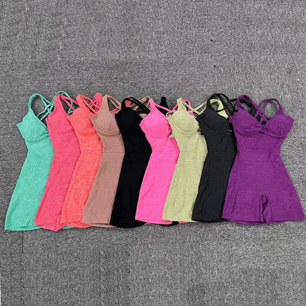 Nylon Pad Women Yoga Set Rompers One Piece Jumpsuit Gym Exercise Sports Bra Romper Fitness Shorts Sportwear Active Suit 240716