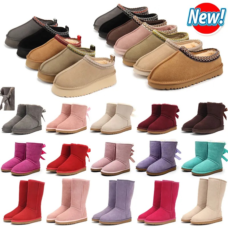 Designer Boots Australia Tasman Tazz Platform Winter Booties Girl Classic Bowtie Boot Ankle Short Bow Mini Boots Fur Black Chestnut Pink Shoes Over The Knee Kid Women