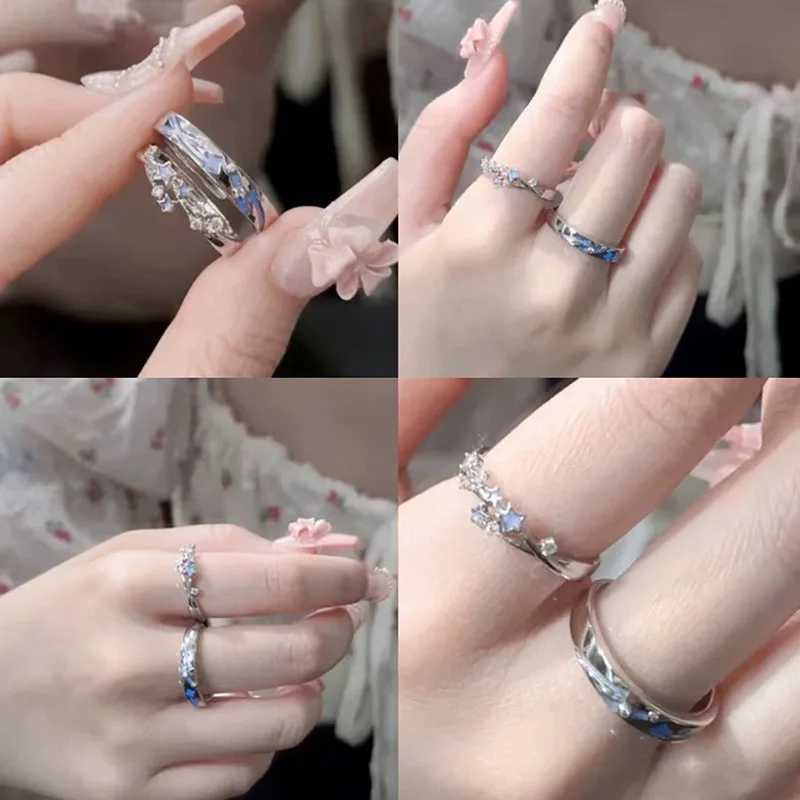Blue green luminous star shaped ring fluorescent luminous heart-shaped ring female couple adjustable finger ring jewelry gift W240802