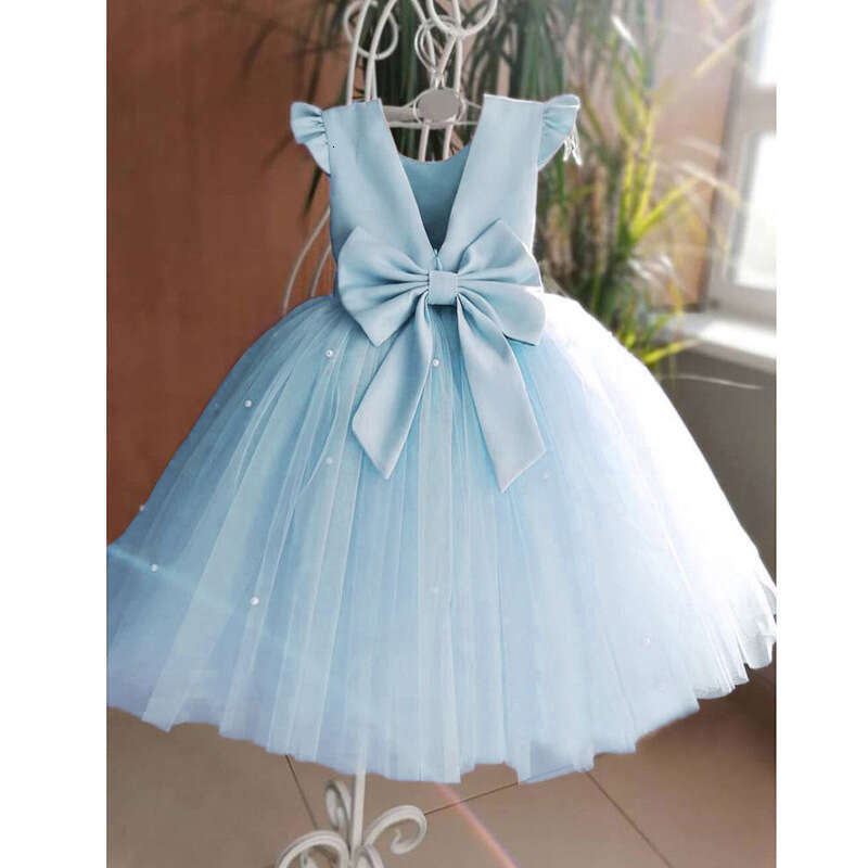 wer Girl Dresses Birthday Tulle Dress Backless Bow Wedding Gown Kids Party Wear Princess Pink Baby Bowknot Toddler