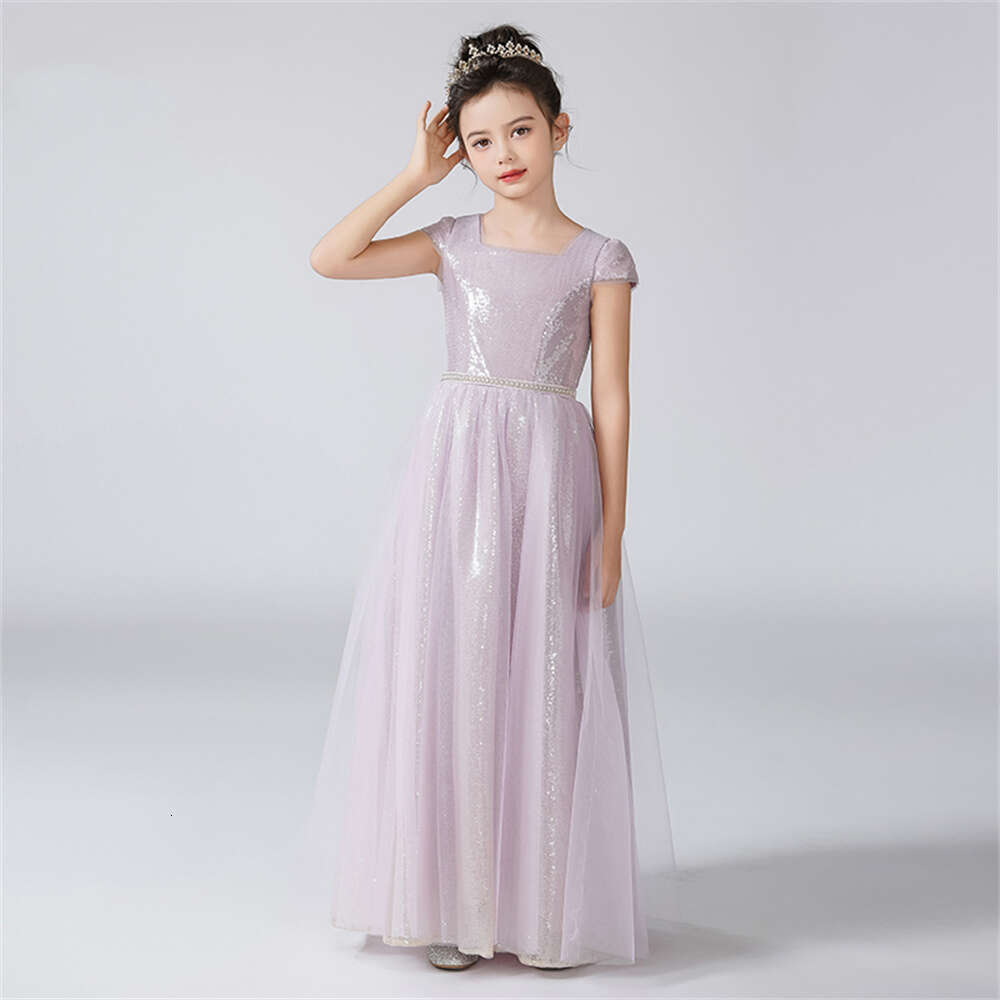 Dideyttawl O-Neck Dress For Sequins Shiny Wer Girl Dresses Cap Sleeves Kids Birthday Formal Princess Gowns 0220