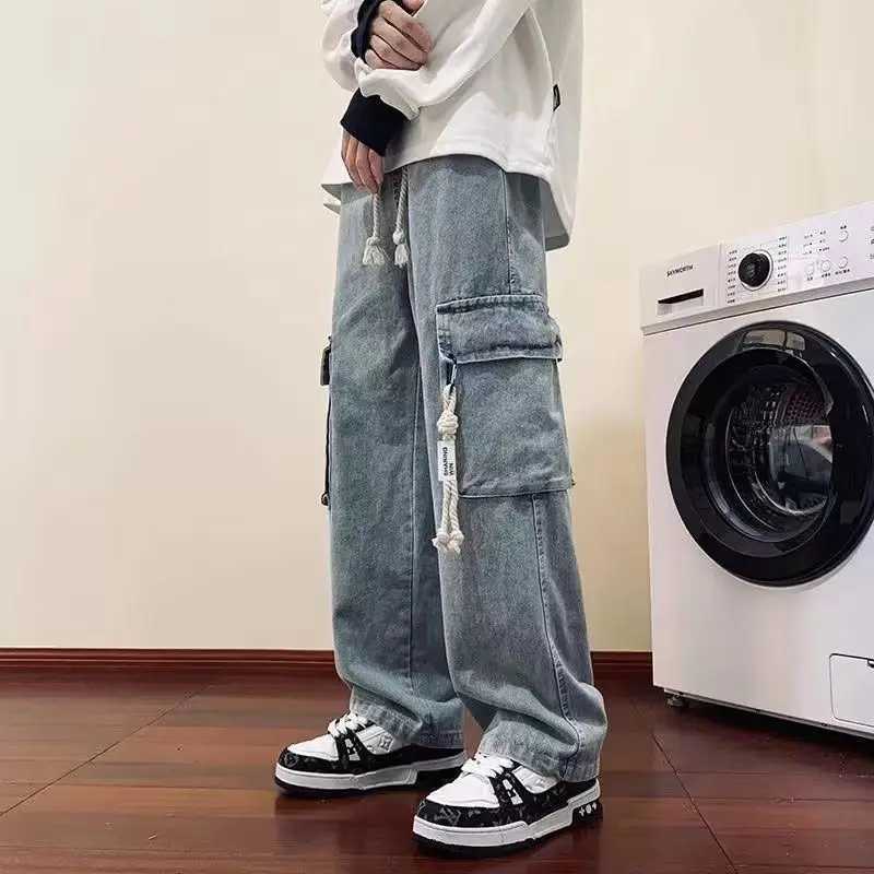 2025S Fashion Designer Foufurieux Baggy Trousers Male Denim Black Wide Leg Mens Jeans Oversize Cargo Korean Streetwear Hip Hop Pants