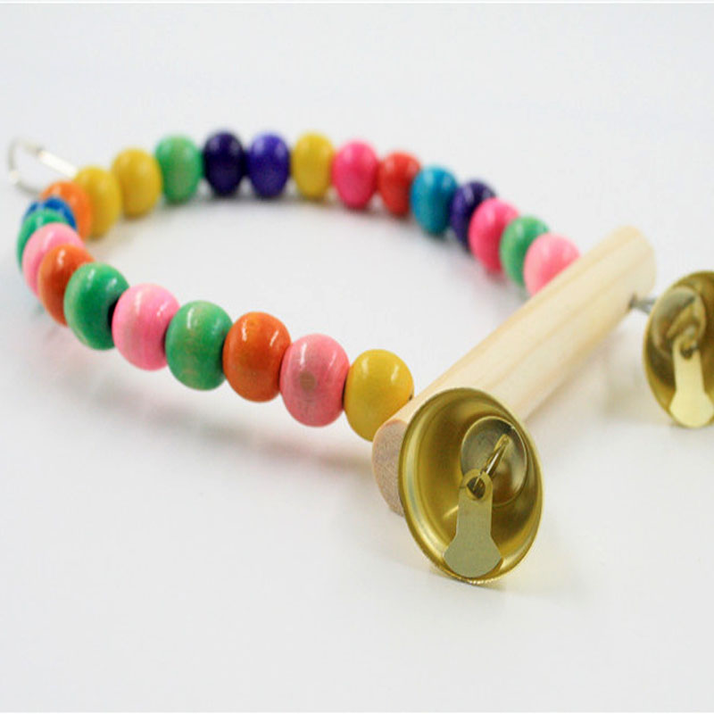 1PC Natural Wooden Parrots Swing Toy Birds Colorful Beads Bird Supplies Bells Toys Perch Hanging Swings Cage for Pets