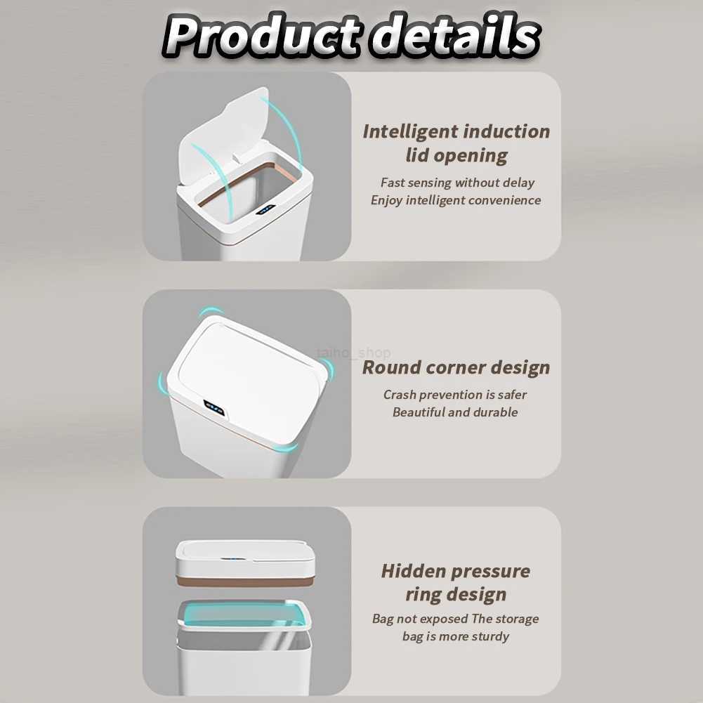 Small Smart Trash Can With Lid 4.8 Gallon Touchless Automatic Garbage Can Waterproof Motion Sensor Trash Bin For Bathroom ToiletB240726