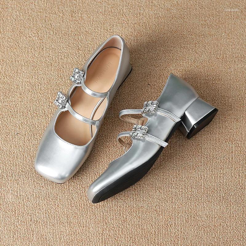 Dress Shoes Patent Leather Women High Heel Retro Thick Female Pumps Brand Buckle Strap Solid Classics