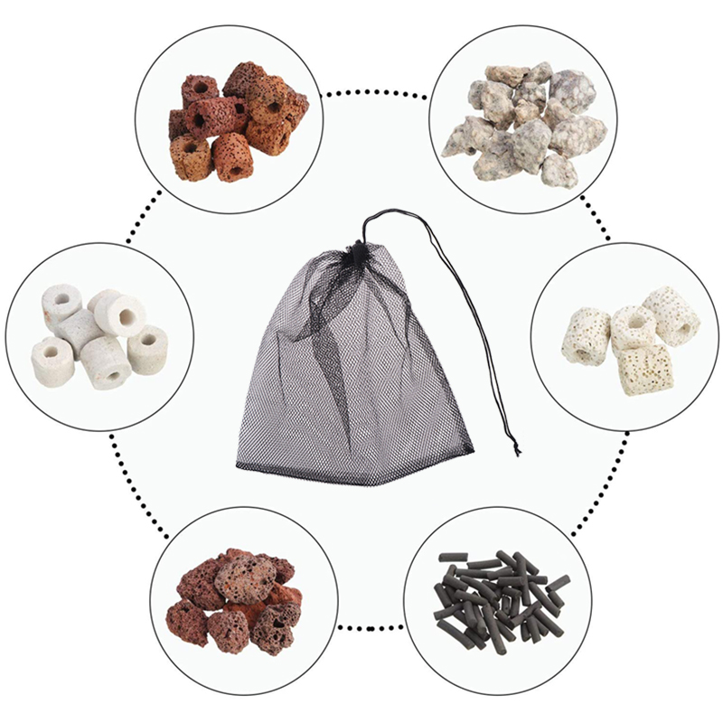 Activated Carbon Aquarium Mesh Media Filter Bag with Drawstring, Fish Tank, Bio Ball, Charcoal, 1Pc
