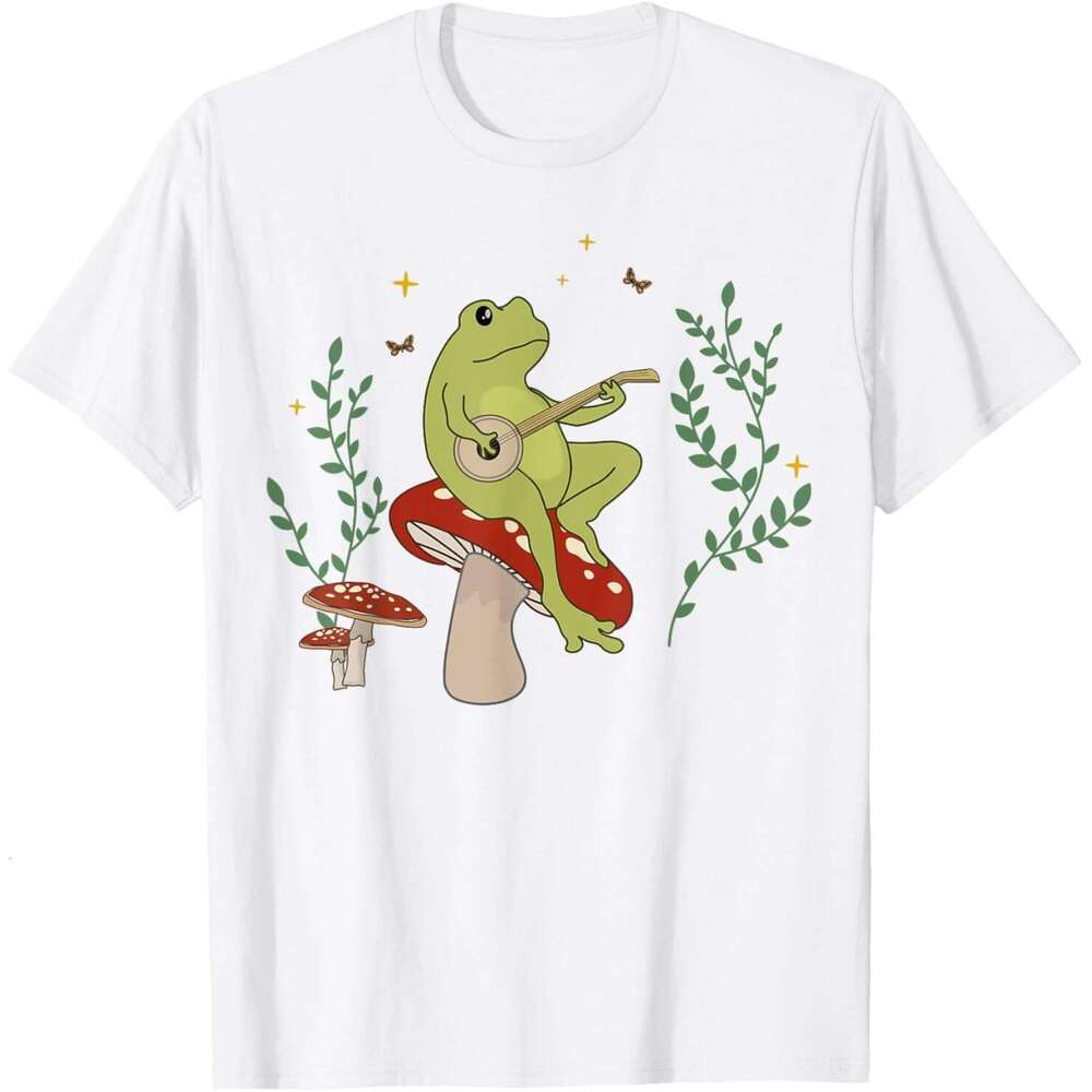Summer shirts t shirt Cute Frog Playing Banjo on Mushroom T-Shirt Free shipping